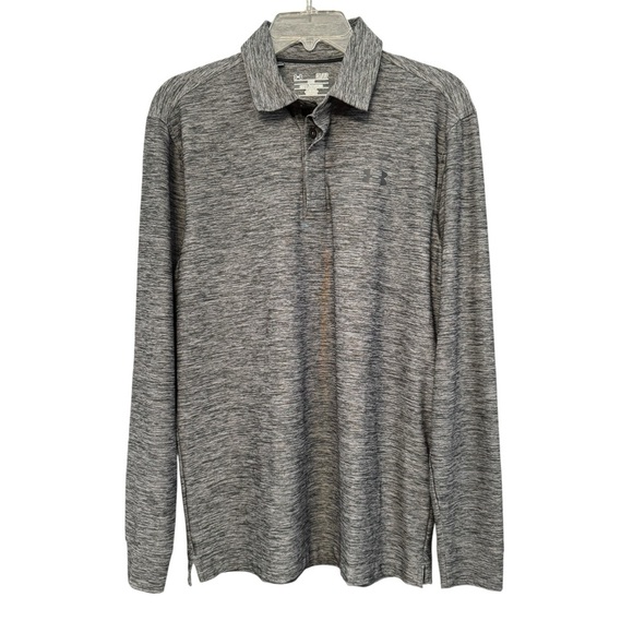 Under Armour Loose Fit Gray Long Sleeve Polo Men’s Small - Picture 1 of 4